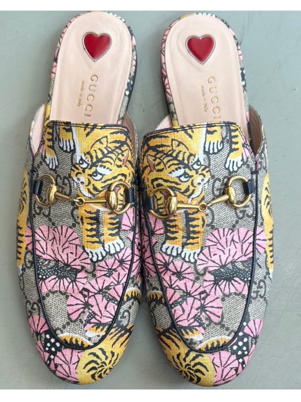 Gucci Tiger Print Horsebit Mules
